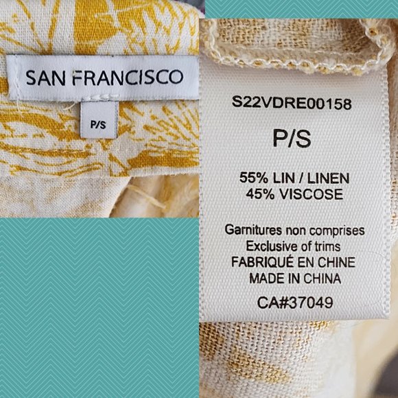 San Francisco Yellow Floral Printed Linen Blend Shift Dress - Picture 4 of 4